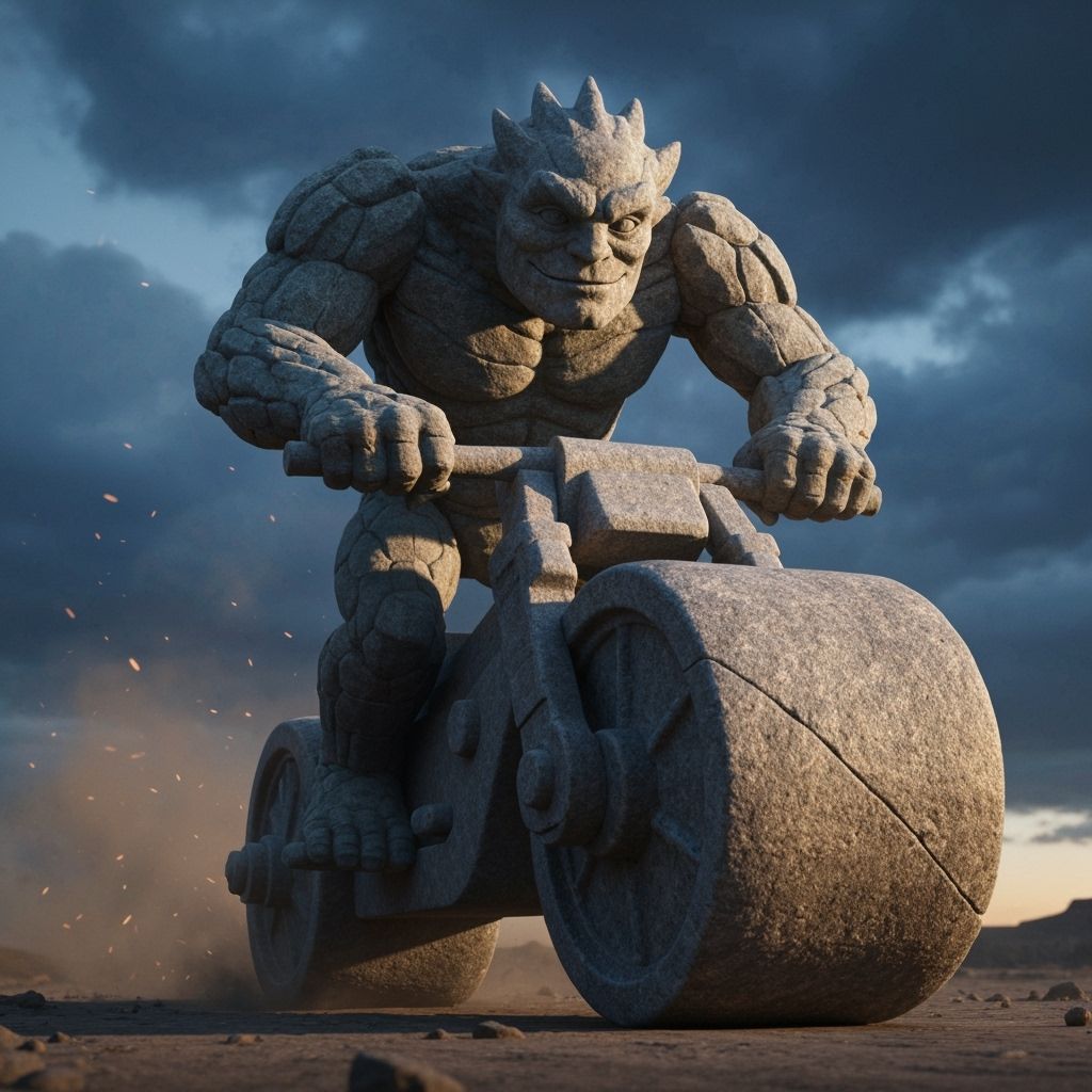 Rock Biter on Granite Bike in Desolate Landscape