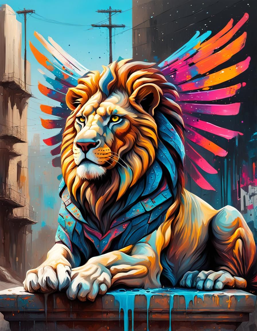 Fantasy Sphinx Lion in Graffiti Art Style