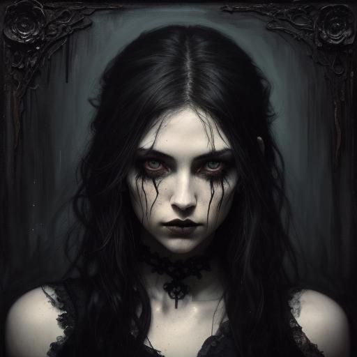 Gothic Girl Emerging from Darkness: Evocative Portrait