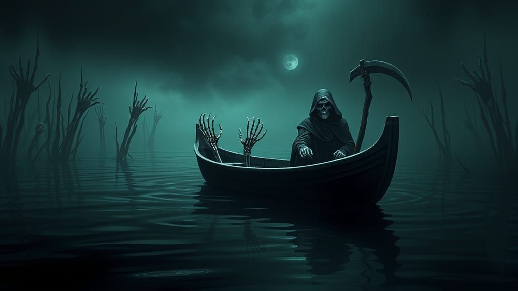 The Grim Reaper's Journey to the Underworld in a Dark, Gothi...