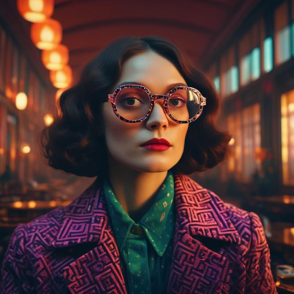 Retro Woman in 1970s Setting, Wes Anderson Style