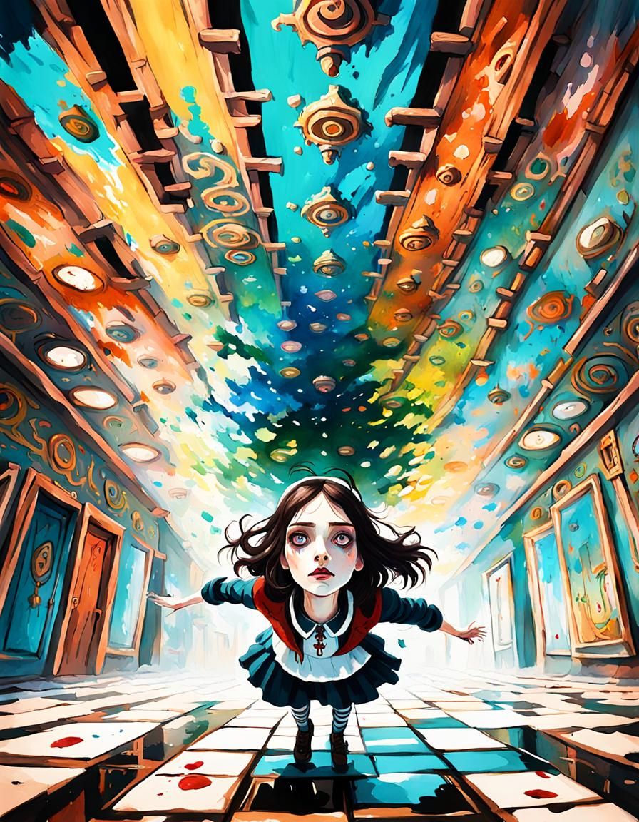 Alice in Wonderland Gouache Style Fantasy Art