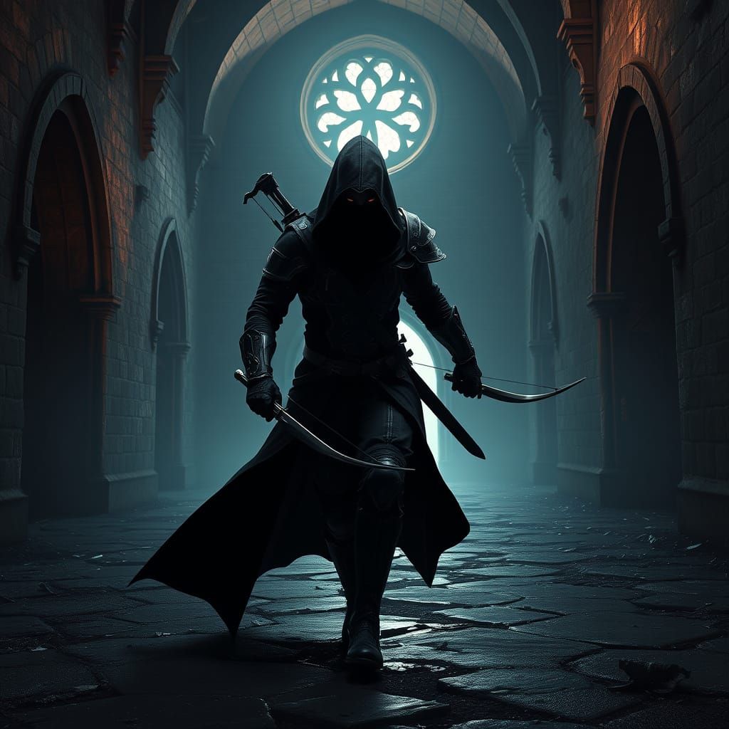 Midnight Assassin in Abandoned Monastery: Dark Fantasy Conce...
