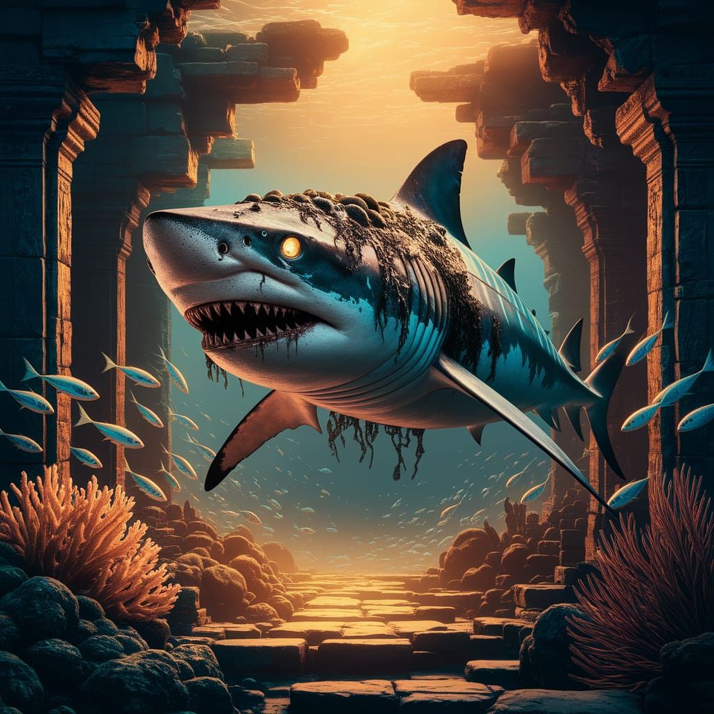 Zombie Shark in Ancient Temple Ruins