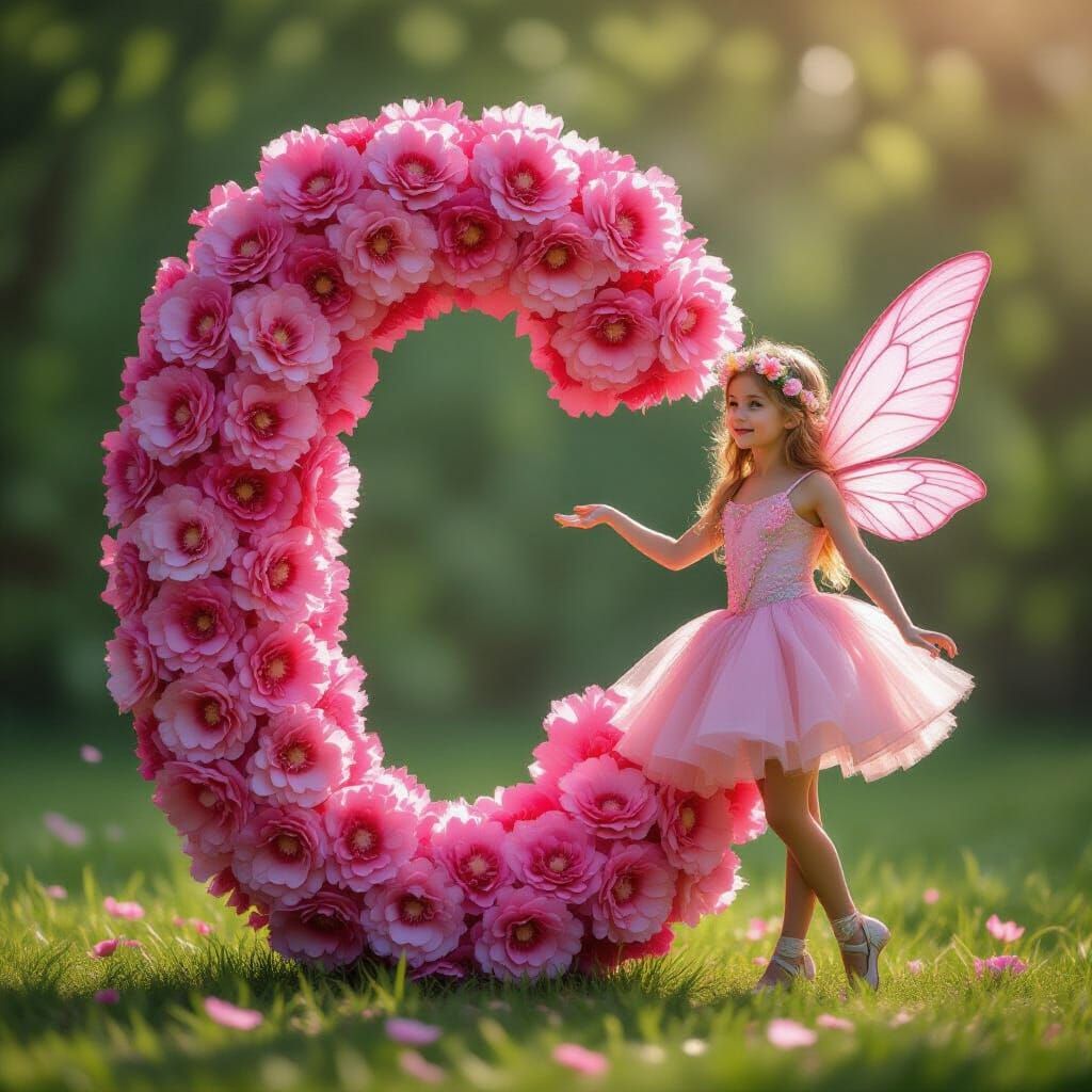 Pink Fairy Beside Carnation Letter C