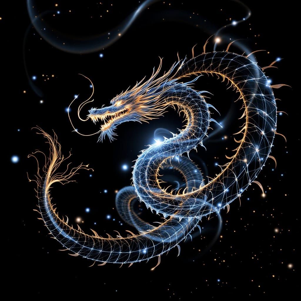 Dragon Made of Dancing Lights in Slit-Scan Photography