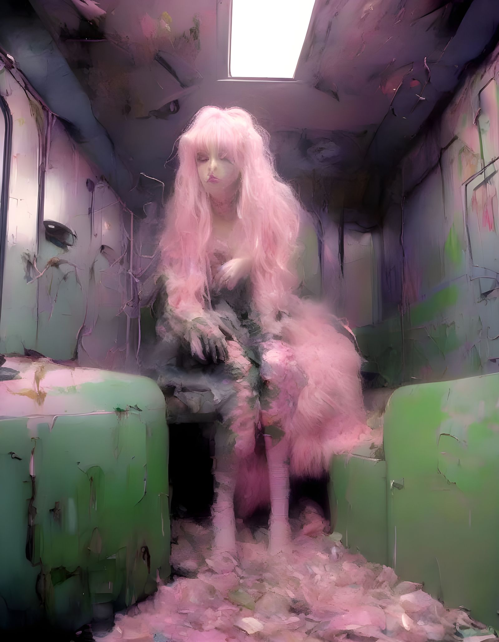 Dreamcore Metro Interior with Fantasy Creatures