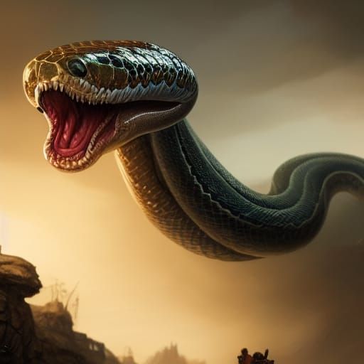 Kind Giant Snake in Dark Fantasy Style