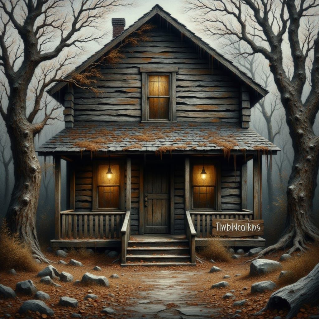 Rickety Woods Shack with "Death and Taxes" Sign