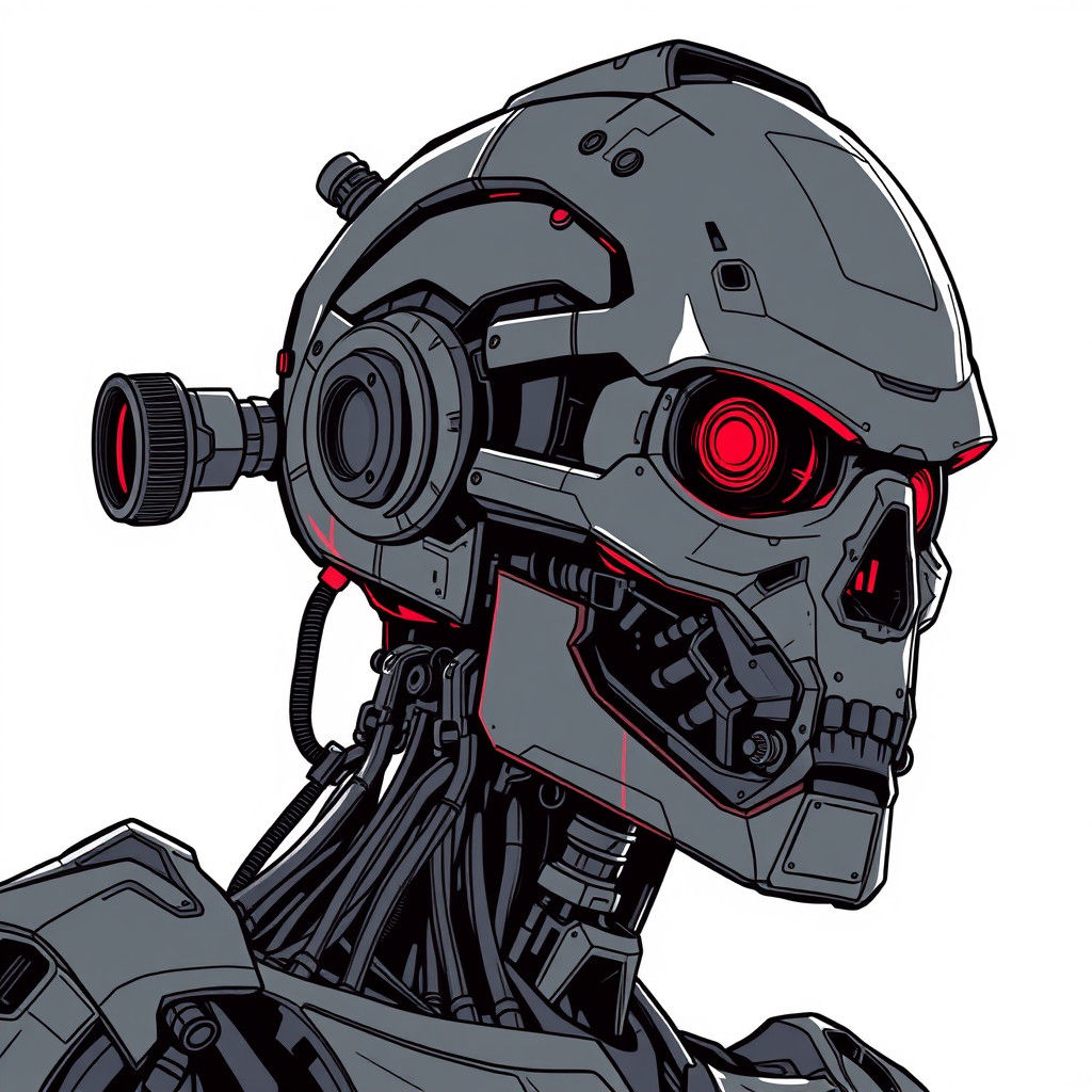 Futuristic Robot in Doodle Style, Grayscale Drawing