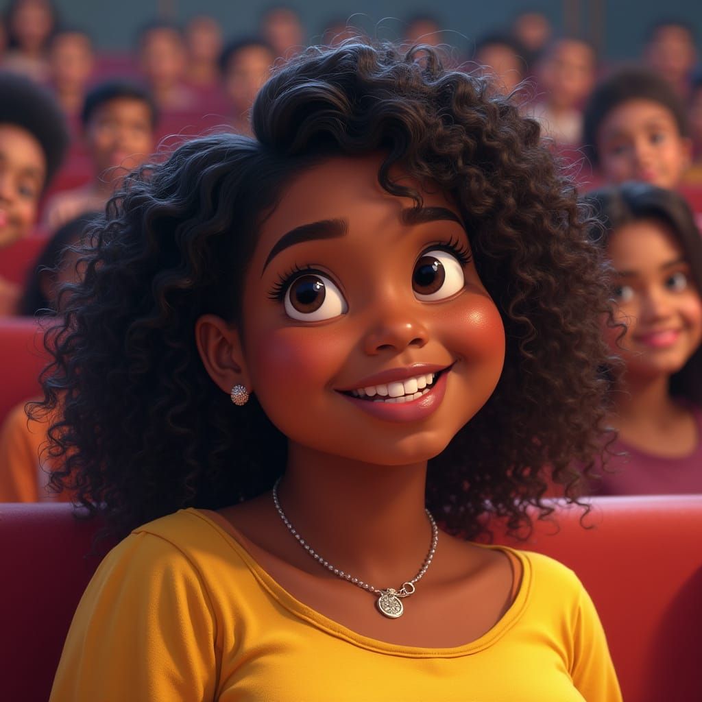 Confident Black Teen Girl Shines on Stage in Vibrant Pixar-I...