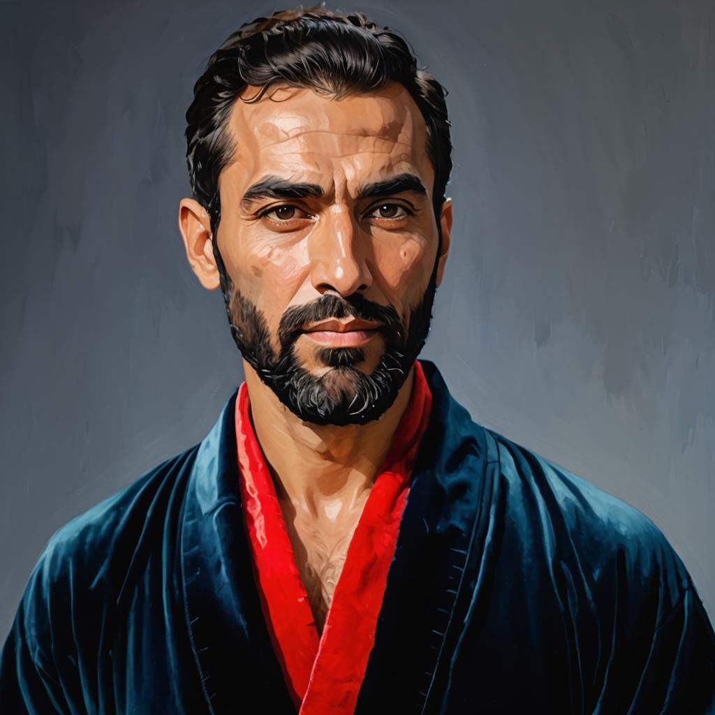 Arab Man in Velvet Bathrobe, Neo-Impressionist Oil Painting