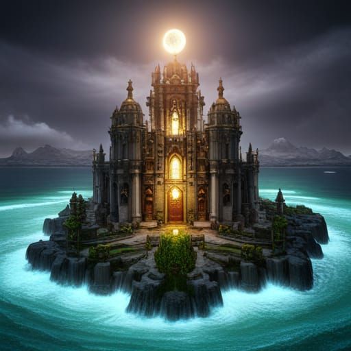 Temple of Light with Angels and Green Fire