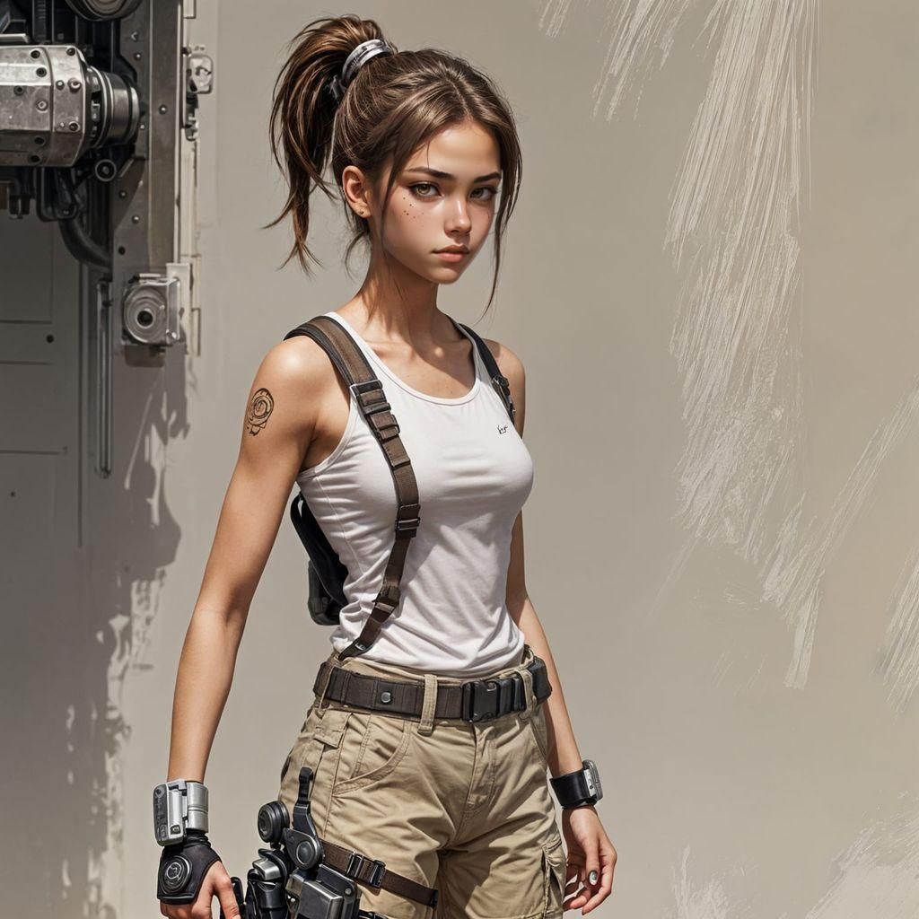 Cyborg Girl with Brown Hair Digital Art