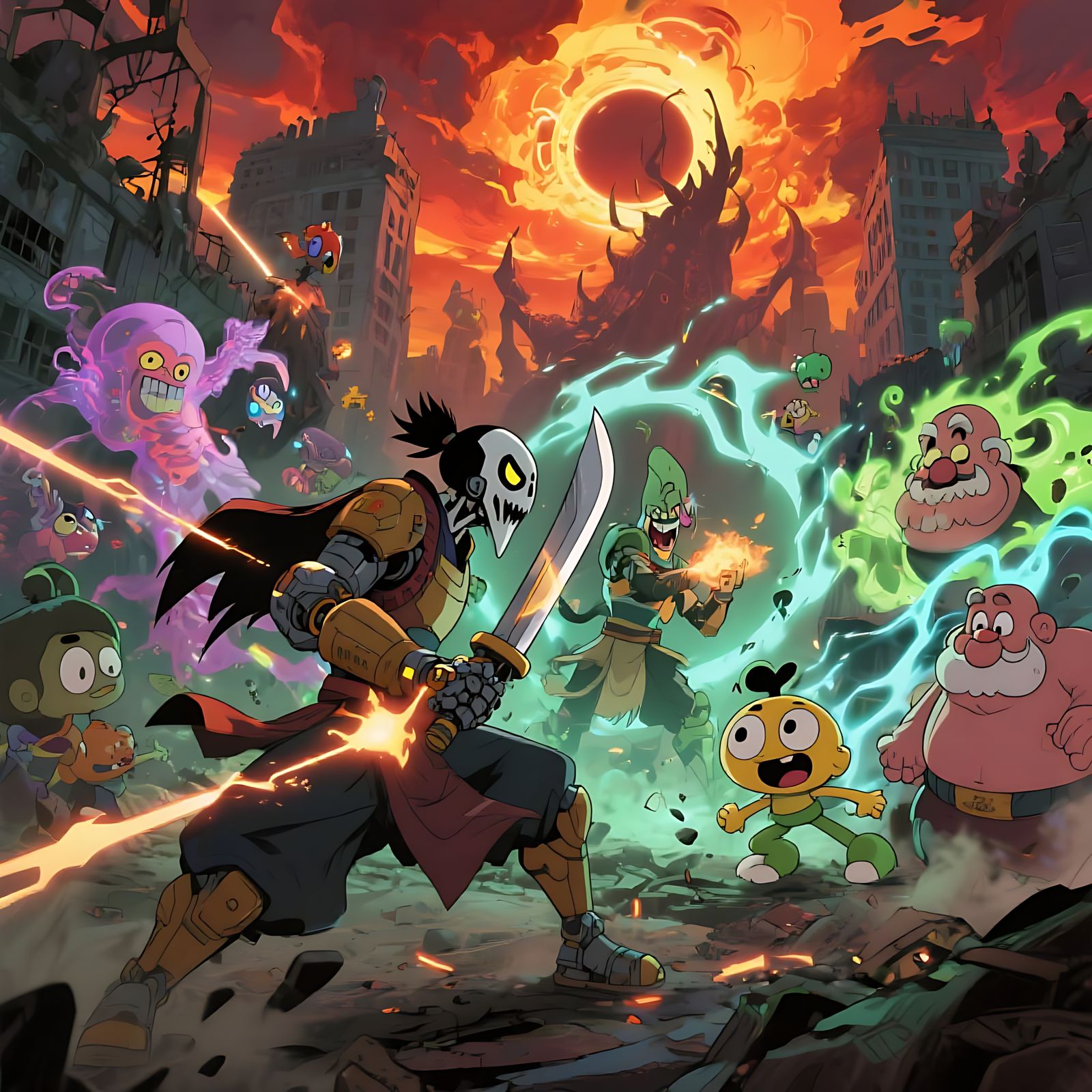 Cartoon Network Anime Battle in Ultra-Detailed Style