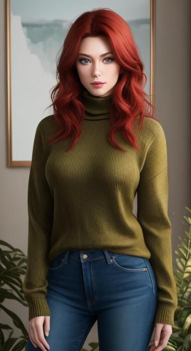 Realistic Portrait of Girl with Red Hair, 8k