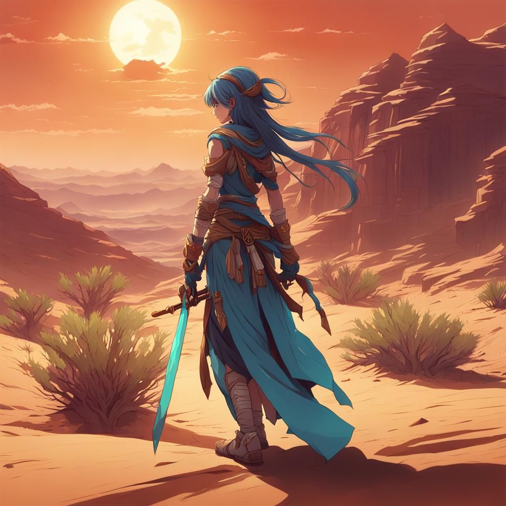 Anime Desert Goddess in Cel-Shaded Style
