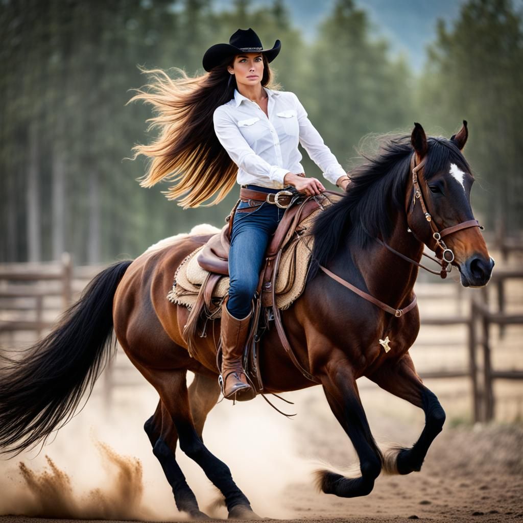 Cowgirl Riding a Wild Horse in High Definition