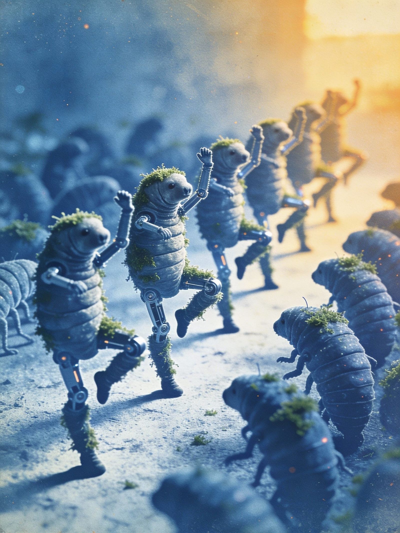 AI Tardigrades Conga Dancing in Cyberpunk Style