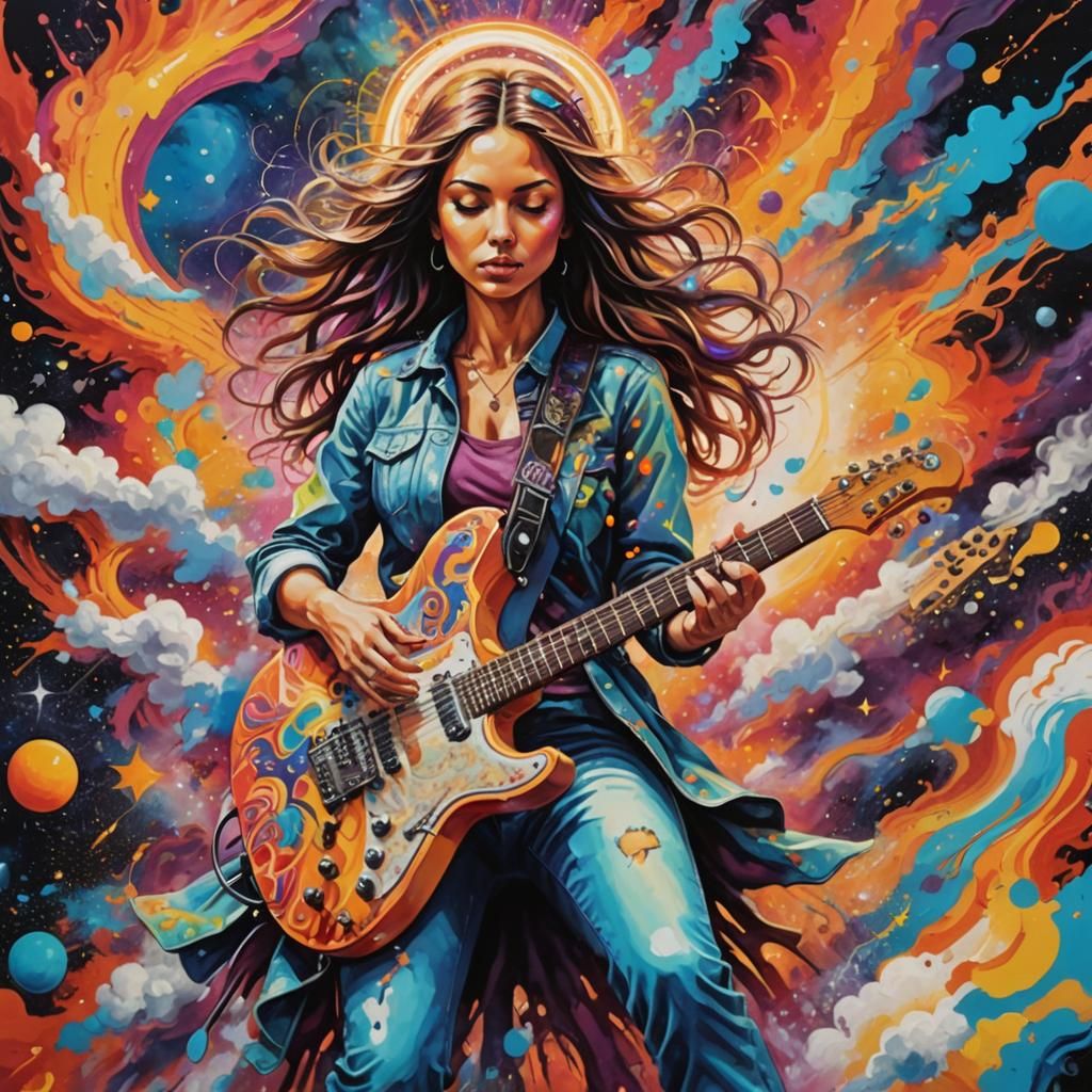 Psychedelic Rock Guitarist with Cosmic Aura
