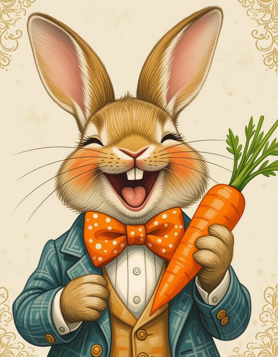 Laughing Bunny with Orange Bow Tie