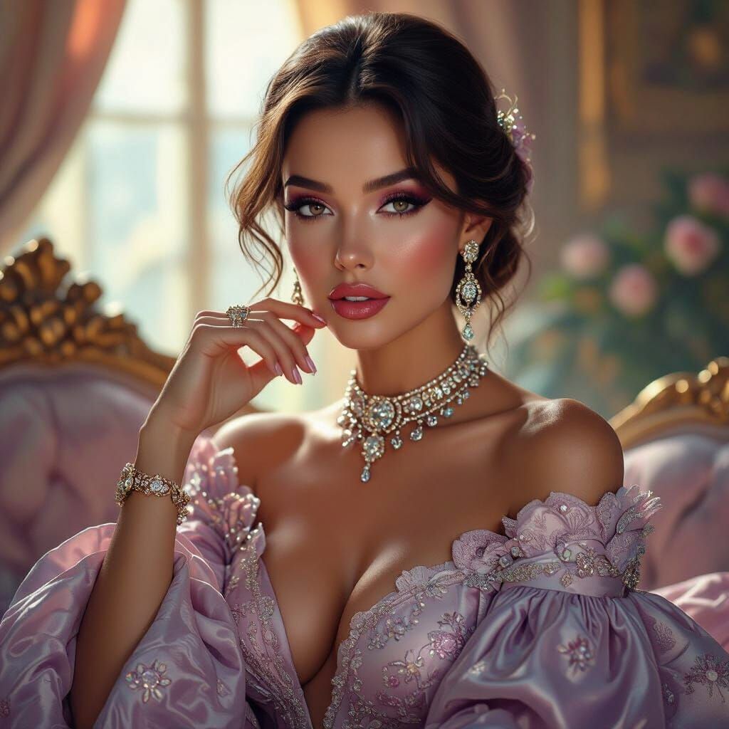 Glamorous Woman in Futuristic Elegance, Matte Painting Style