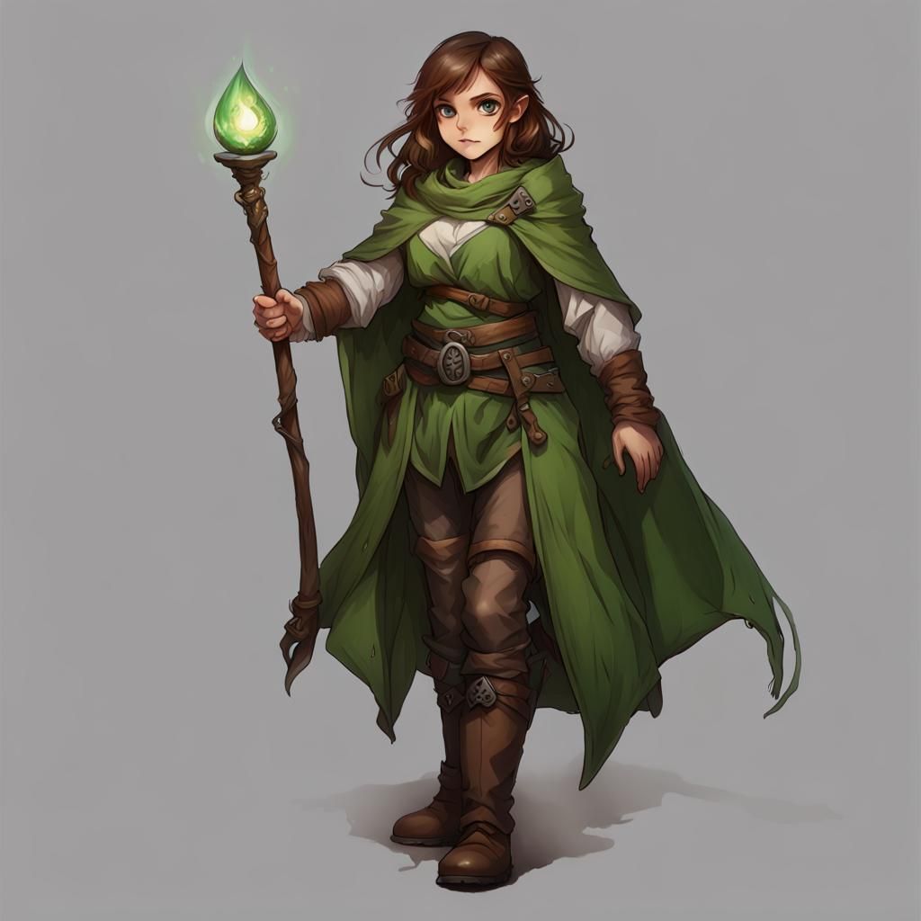 Female Halfling Rogue Cleric with Magic