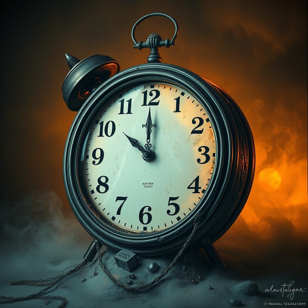 Surreal Melting Clock Dreamscape, Warmly Lit