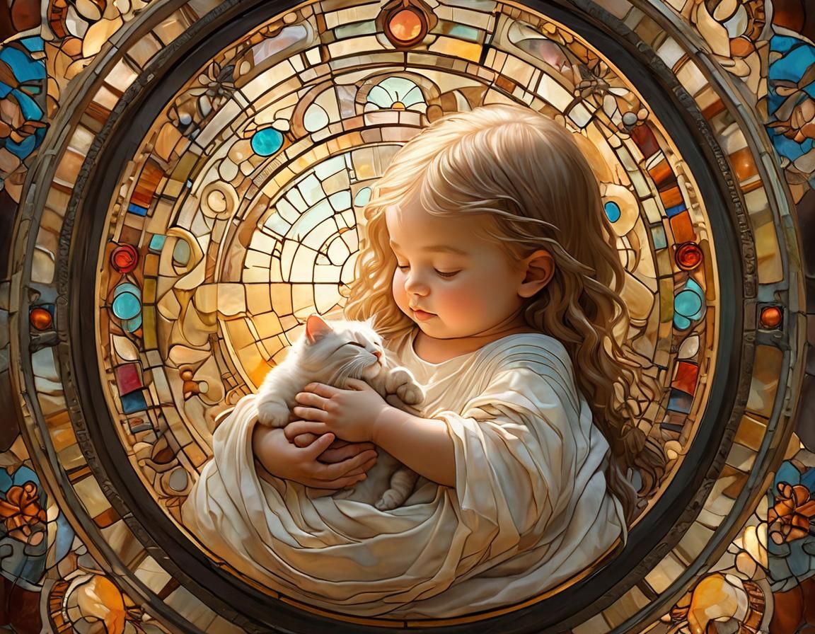 Baby in Womb Surrounded by Prayer, Art Nouveau