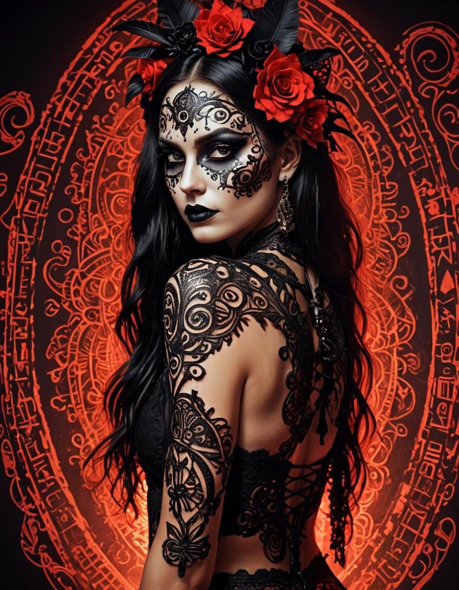 Gothic Carnival Woman in Red Backlight