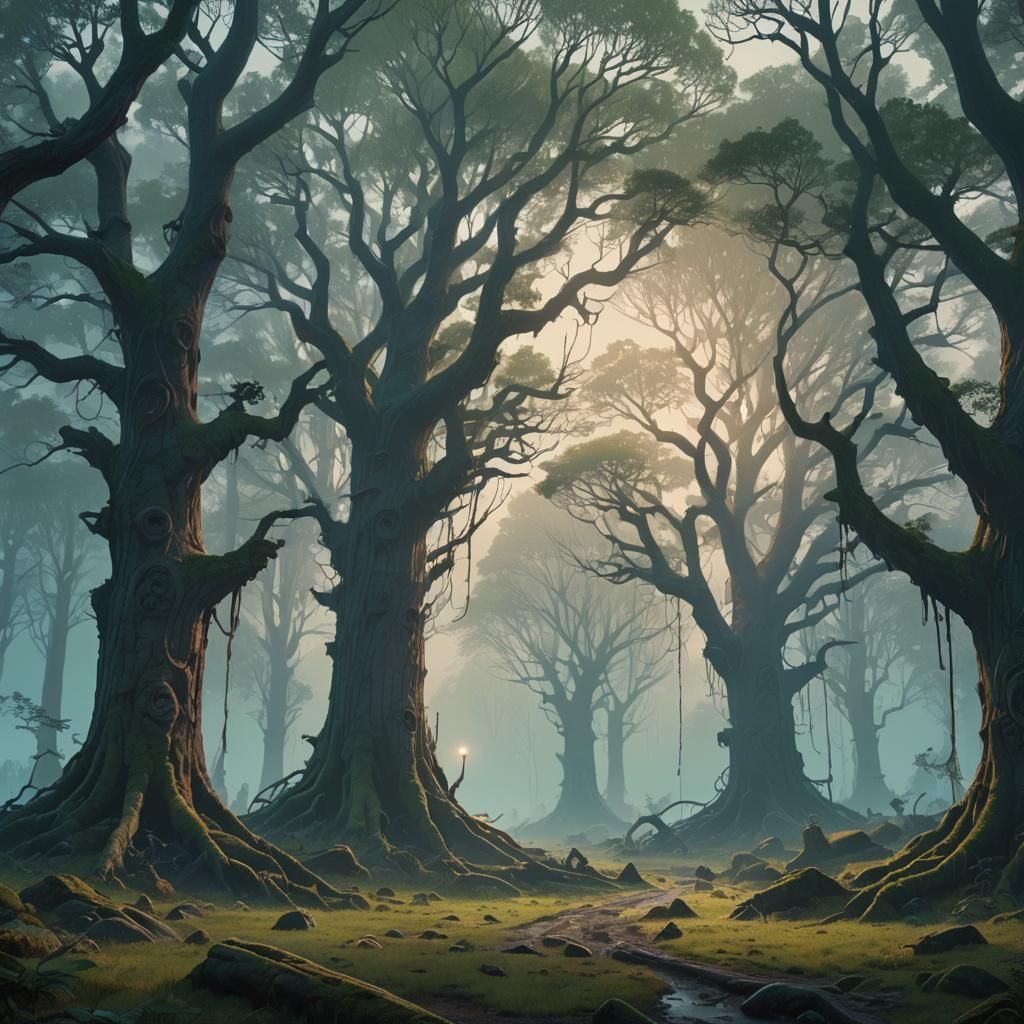 Serene Forest at Dawn in Fantasy Concept Art