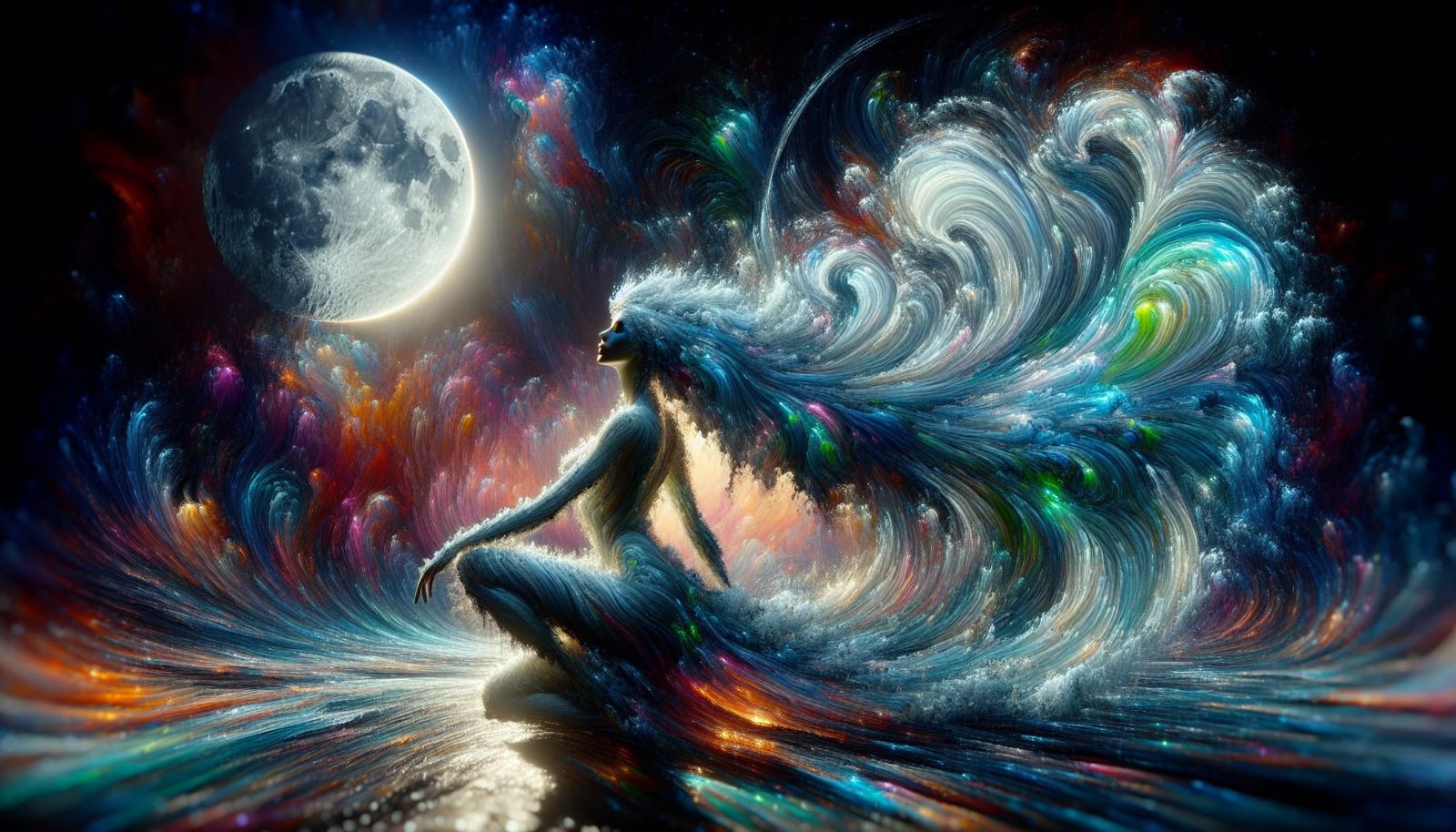 Water elemental rising out of the ocean
