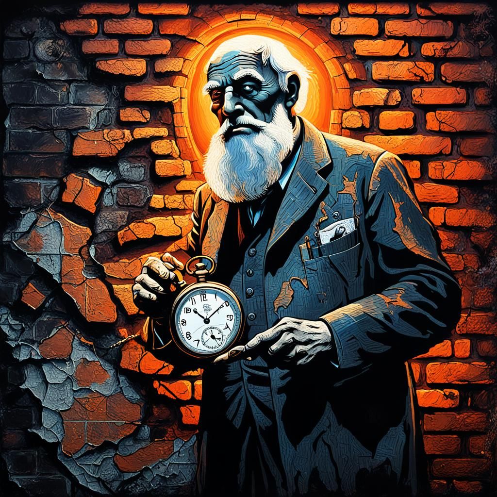 Dystopian Father Time Mural in Sinister Surrealism