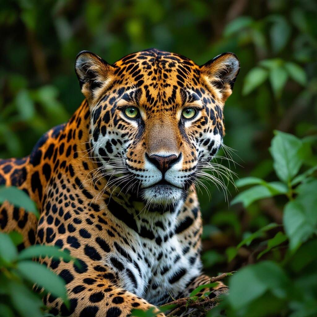 Camouflaged Jaguar in Amazon Jungle