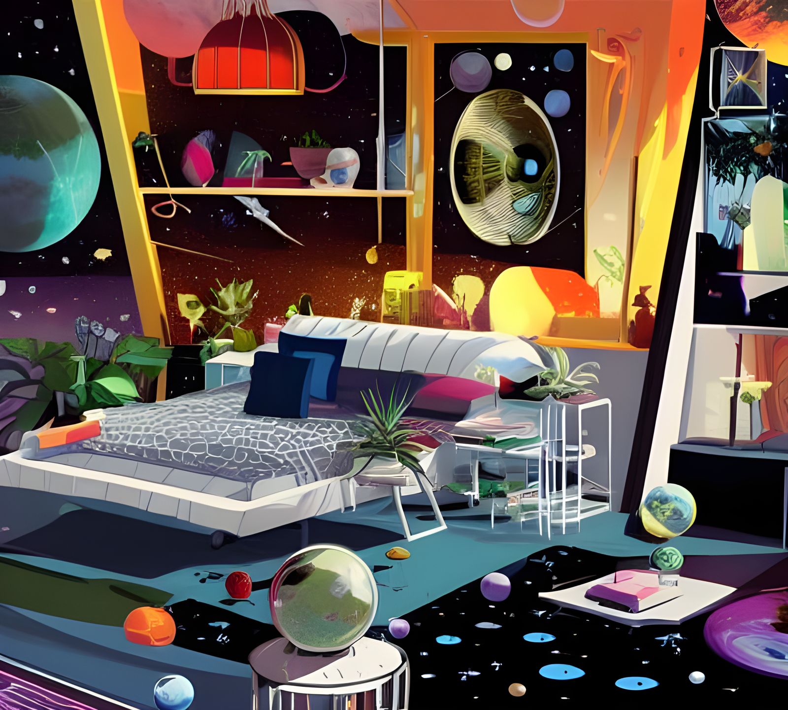 Intergalactic Master Bedroom in Space with Space Plants
