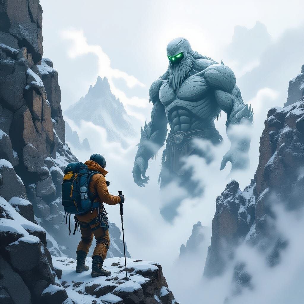 Ethereal Stone Golem Emerges from Mountain Peak