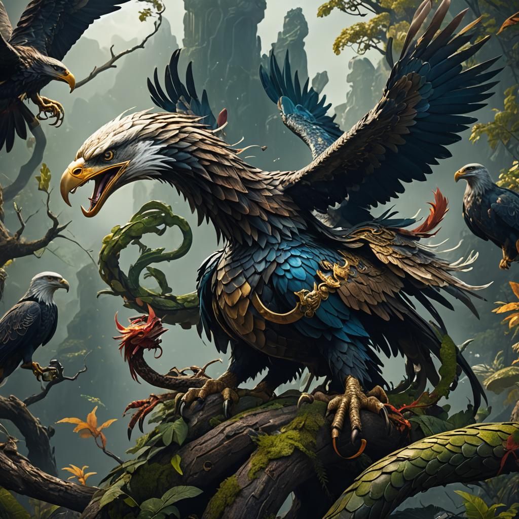 Mythical Snake Eagle Hybrid Fantasy Art