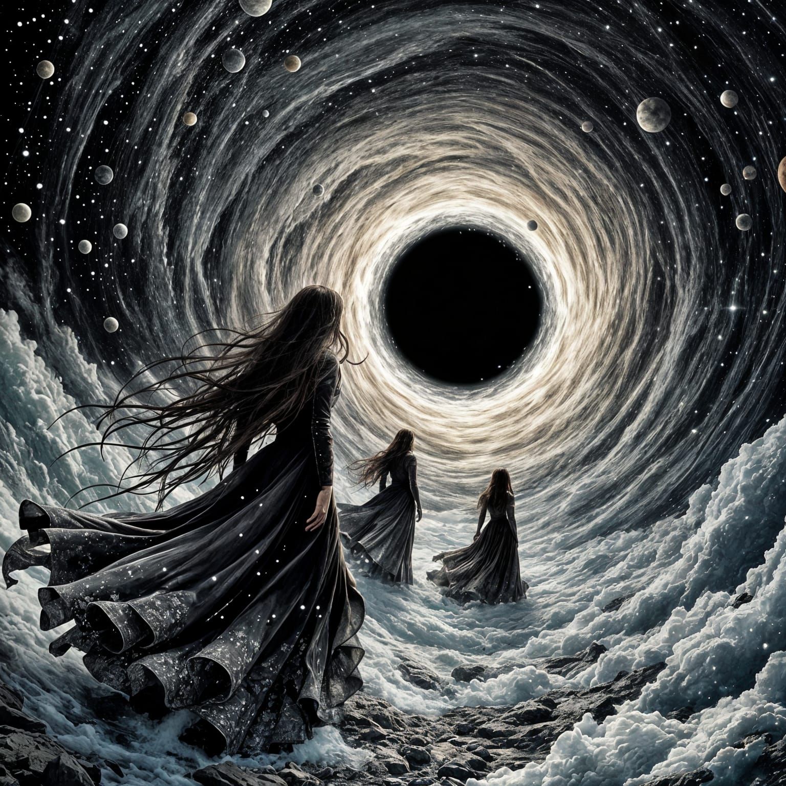 Ethereal Witches Sucked into Cosmic Vortex in Cinematic Oil...