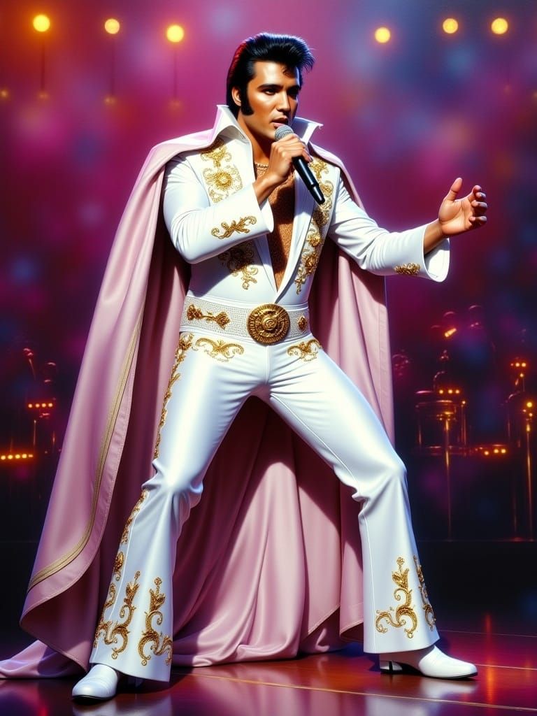 Elvis Presley Sings in Las Vegas, Detailed Oil Painting