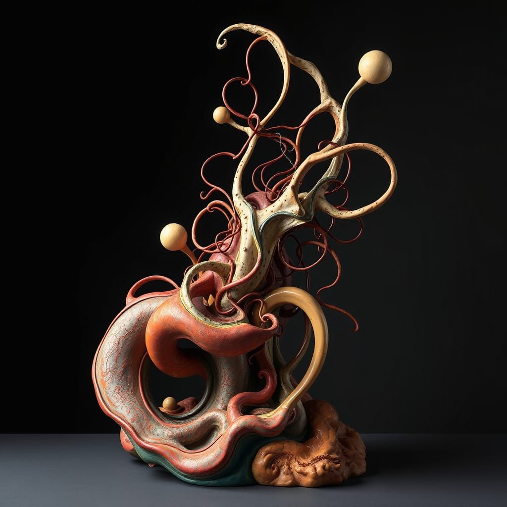 Surreal Abstract Sculpture with Melting Lines and Shapes