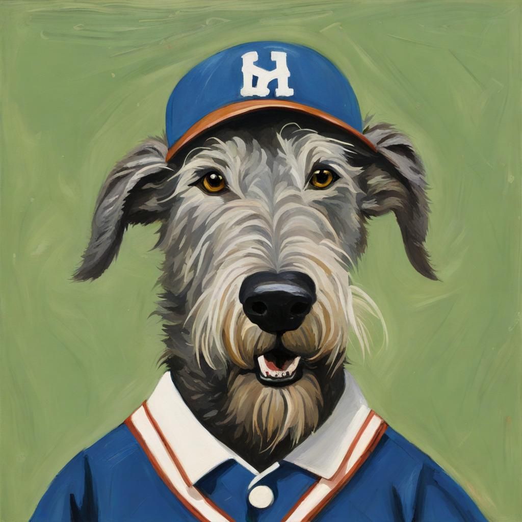 Anthropomorphic Irish Wolfhound in Baseball Uniform