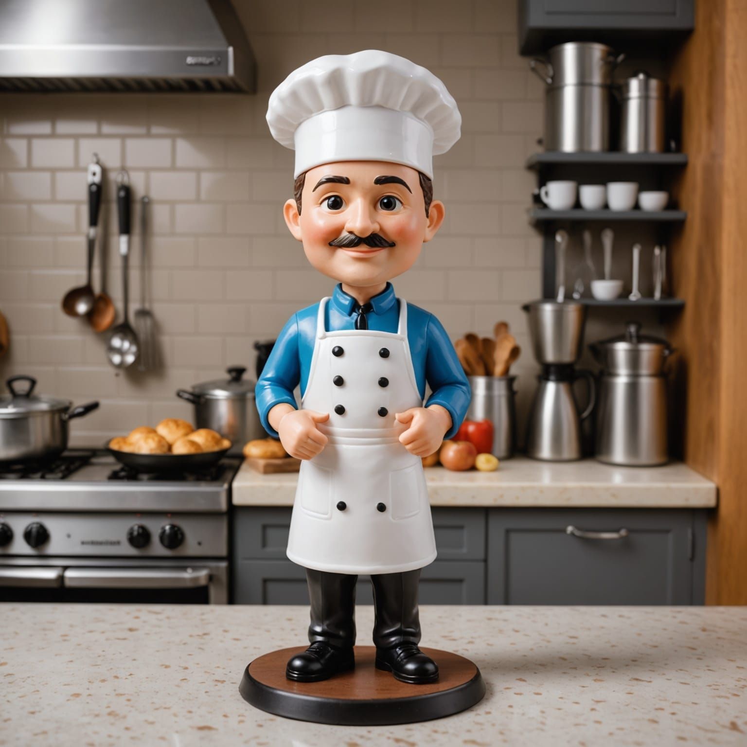 Artistically Rendered Bobblehead of Baker in Kitchen