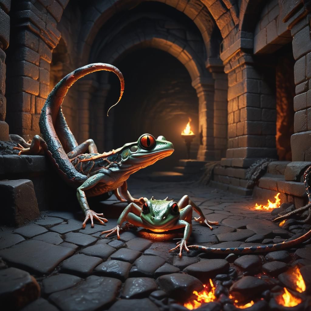 Frog-Spider Serpent Falls into Dark Castle Pit