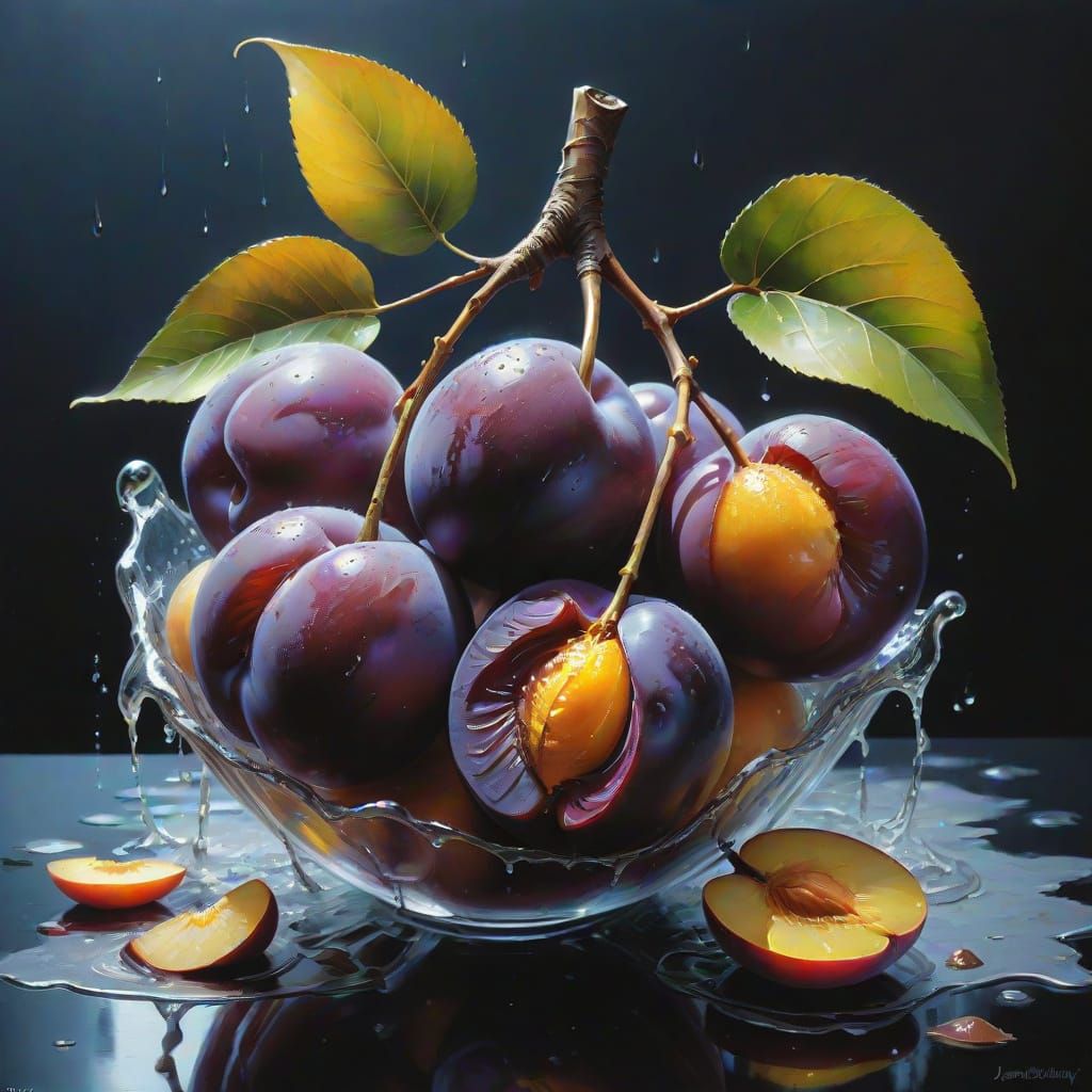 Glass Plum Masterpiece in Impressive Gouache Style