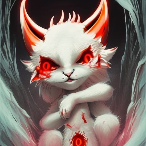 Adorable Devil Kitten with Demonic Horns in Anime Style
