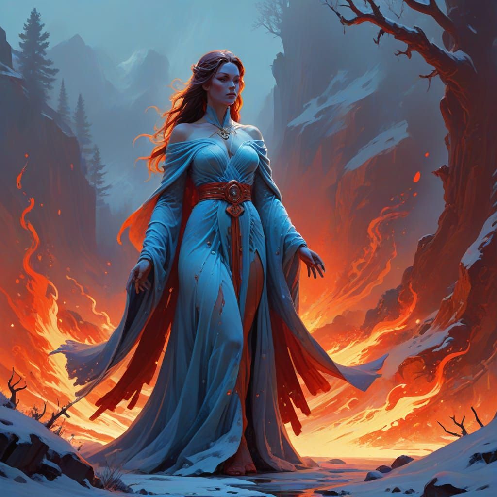 Icy Goddess in Fiery Landscape