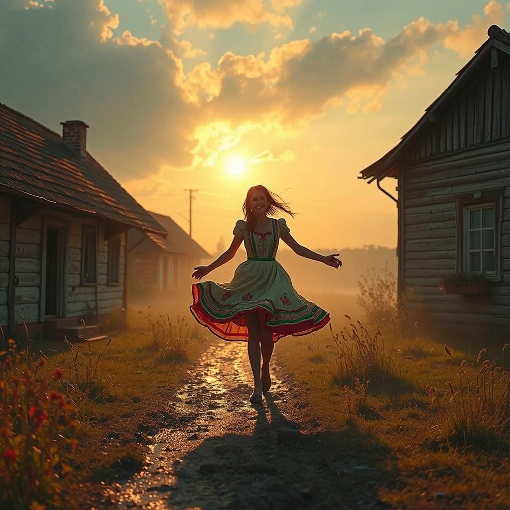 Joyful Dance in Polish Countryside: Oil Painting