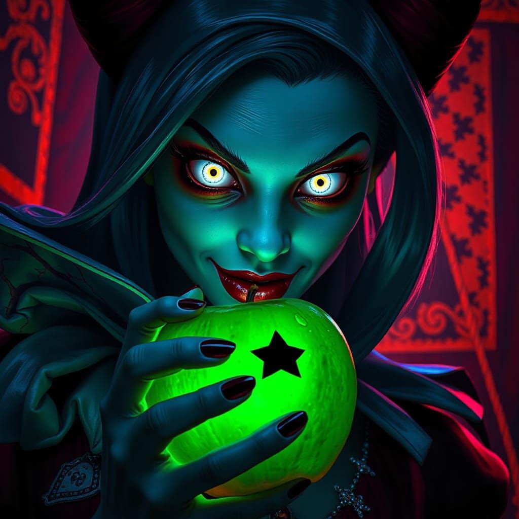 Surreal Portrait of a Malevolent Snow White in a Hyperrealis...