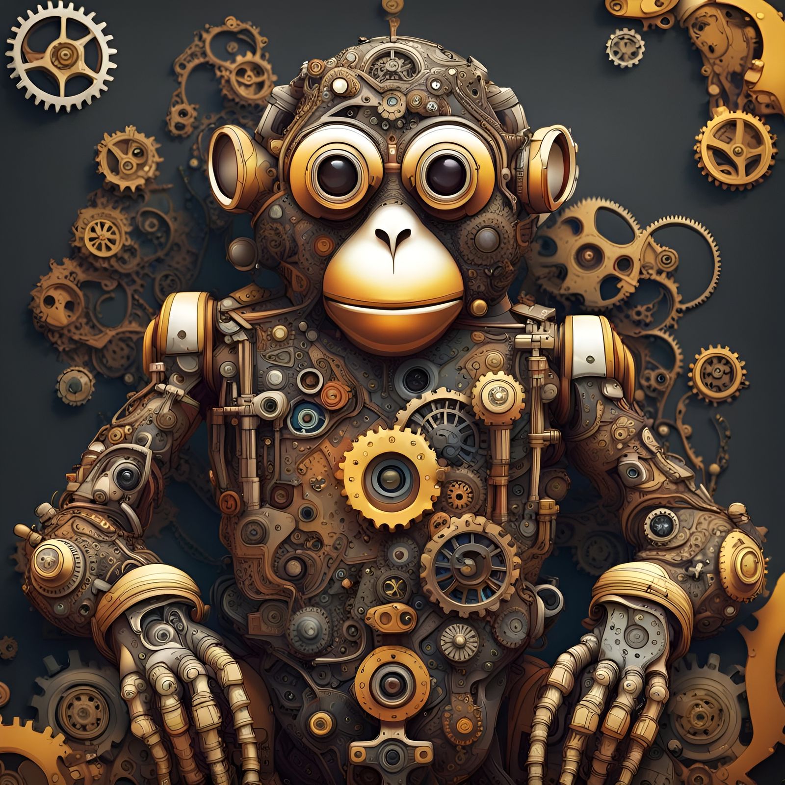 Intricate Steampunk Monkey Robot Graffiti Art