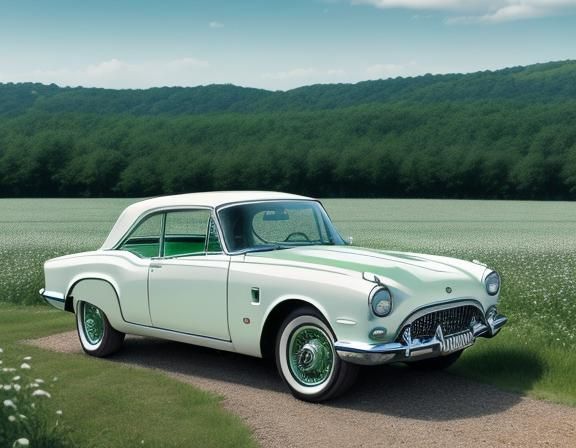 Detailed 1960s Sedan in Countryside, Ultrarealistic
